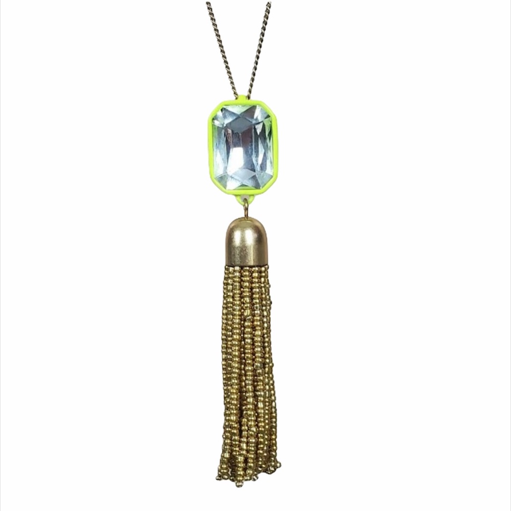 J. Crew Neon Yellow Brûlée Gold Tassel necklace